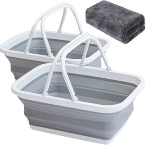 2-Pack 9L Collapsible Wash Basin with Handle for Camping