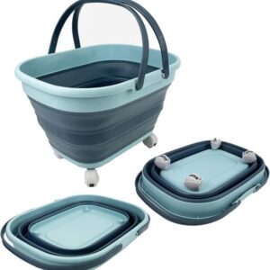 17L Collapsible Picnic Basket with Wheels and Handle, Blue