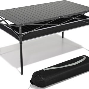 Aluminum Roll-Up Camping Table with Storage Net and Carry Bag