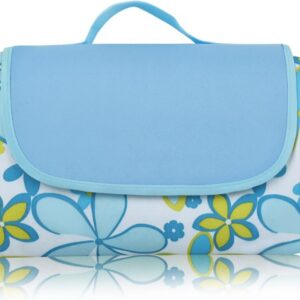 80 x 60 Inch Waterproof Picnic Blanket, Blue Floral