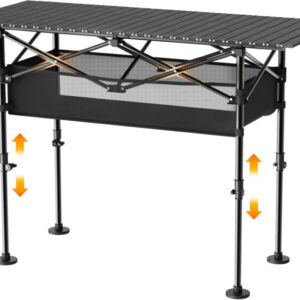 Adjustable Aluminum Roll-Up Camping Table with Mesh Storage and Bag