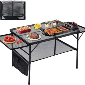 4.4FT Folding Grill Table with Extension Board and Mesh Top