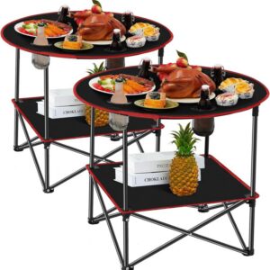 2-Pack Folding Camping Table with Cup Holders and Carry Case